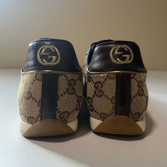 GUCCI Brown Monogram Leather Sneakers Size 38 - Picture 6 of 6